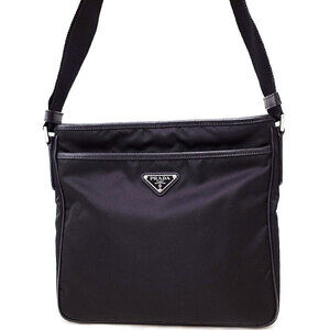 Prada ReNylon Saffiano Leather shoulder Messenger Crossbody bag Black